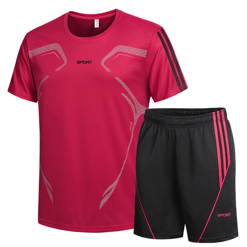 亚特 春夏运动修身舒适男款休闲两件套套装 红色短袖T恤+短裤-AT5A22M715478268