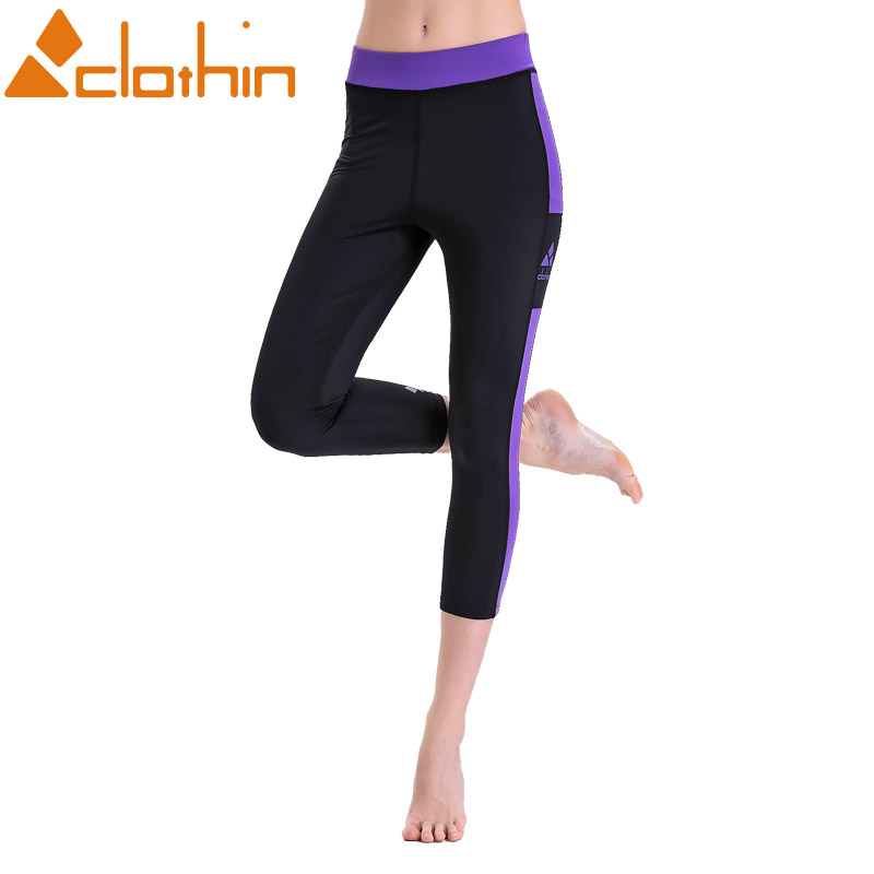 卡鲁森 女士户外休闲印花七分裤运动跑步训练瑜伽紧身裤舒适透气修身高腰CP13509 紫色