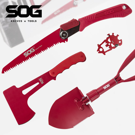 SOG索格户外工具套装工兵铲子战斧头手工锯子EDC多功能工具组合 中国红4件套  79020