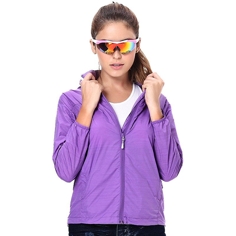 Clothin/卡鲁森抗紫外线UPF50+便携式防晒衣男女款衣轻薄透气可收纳皮肤衣CD13007  女款紫色
