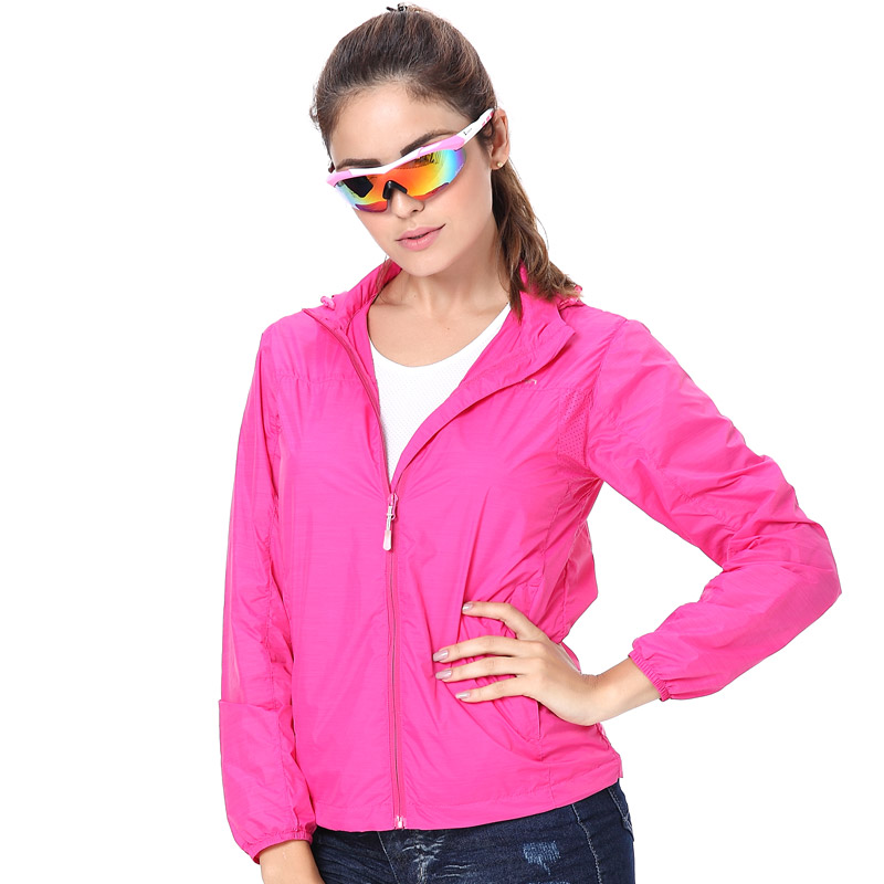 Clothin/卡鲁森抗紫外线UPF50+便携式防晒衣男女款衣轻薄透气可收纳皮肤衣CD13007  女款玫红色