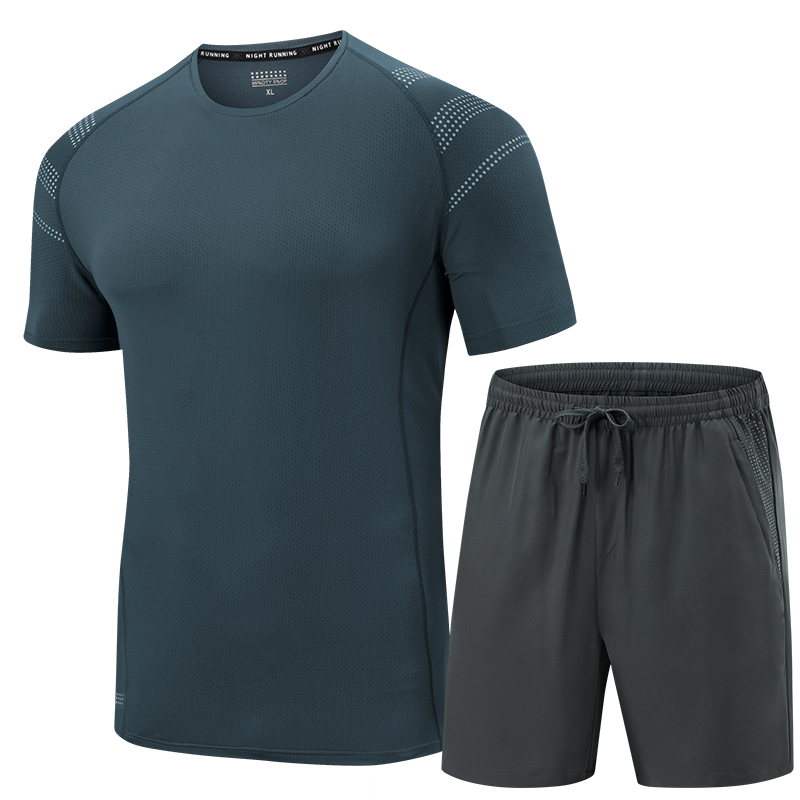 新款男运动套装男短裤两件套男士短袖t恤运动服运动裤大码套装899  蓝灰/灰色 80959
