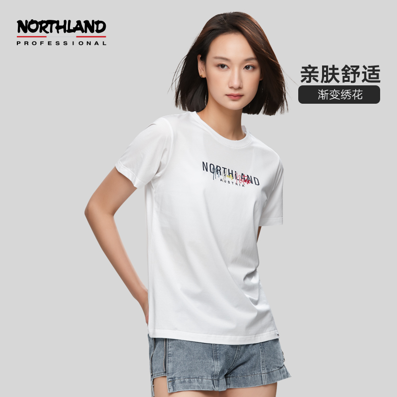 诺诗兰女式短袖T恤2022年春夏新款户外休闲简约打底衫NTSCT2328S 亮白色  81269